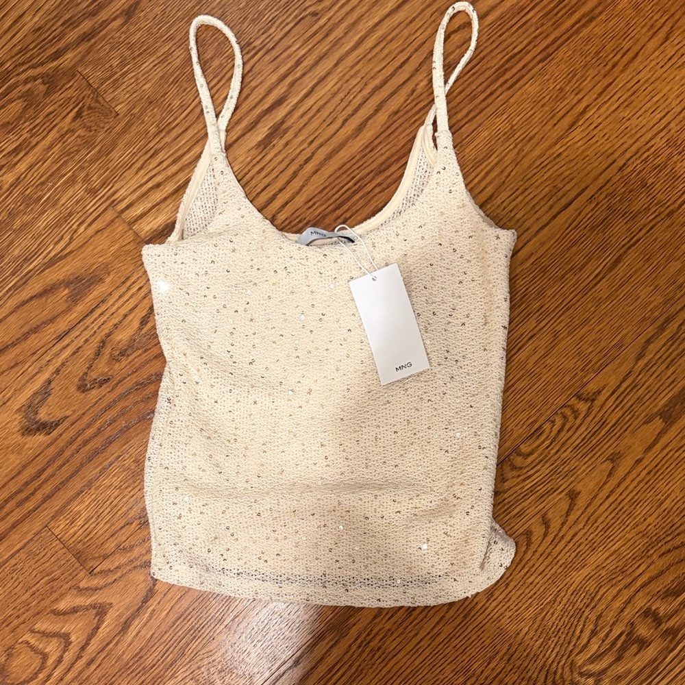 Mango Women's Cream Sequin Knit Top